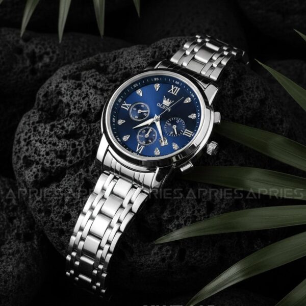 Olevs Silver & Blue Color Men's Chain Watch | MWT-285
