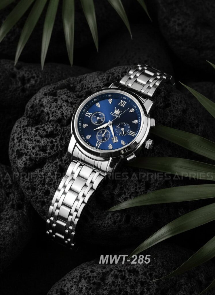 Olevs Silver & Blue Color Men's Chain Watch | MWT-285