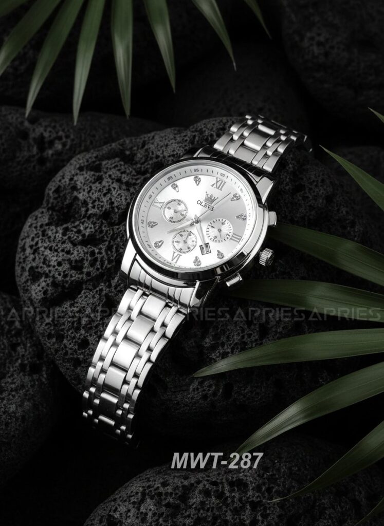 Olevs Silver Color Men's Chain Watch | MWT-287